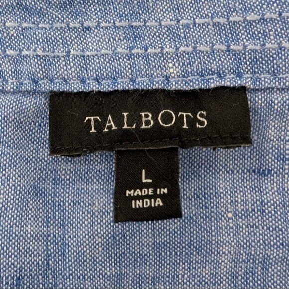 Talbots 100% Linen Shirt Womens Size Large Blue Tie Front Square Neck Coastal - Picture 4 of 11